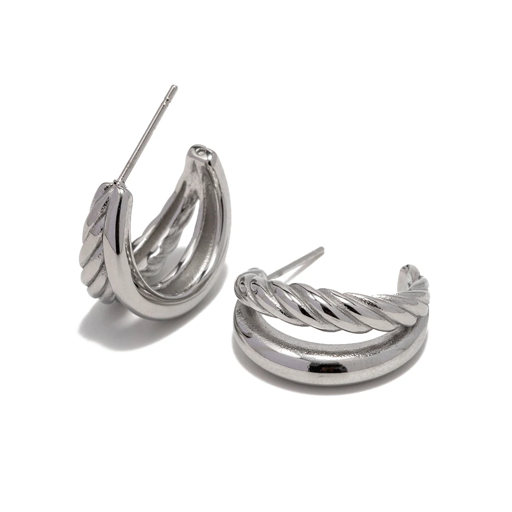 Fashion Jewelry Double Layer Twisted Chain Smooth Silver Color Stainless Steel Twist Hoop Earrings
Fashion Jewelry Double Layer Twisted Chain Smooth Silver Color Stainless Steel Twist Hoop Earrings