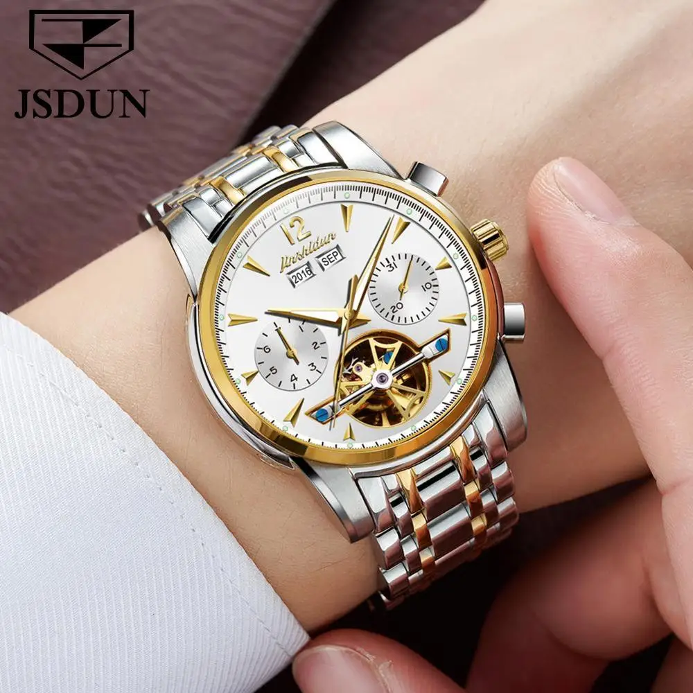 Men Luxury Brand Watch JSDUN Mechanical WristWatch Fashion Business Steel Band Automatic Calendar Water Resistant Hand Clock, 9 colors choice
Men Luxury Brand Watch JSDUN Mechanical WristWatch Fashion Business Steel Band Automatic Calendar Water Resistant Hand Clock, 9 colors choice