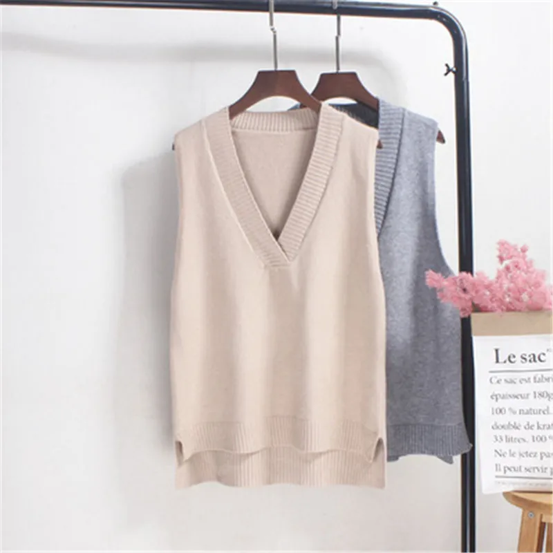 V-neck knitted vest women's sweater autumn and winter new Korean loose wild sweater vest sleeveless sweater L0088-1, Picture
V-neck knitted vest women's sweater autumn and winter new Korean loose wild sweater vest sleeveless sweater L0088-1, Picture