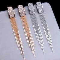

New Gold Color Long Crystal Tassel Dangle Earrings for Women Wedding Drop Earing Brinco Fashion Jewelry Gifts N98224