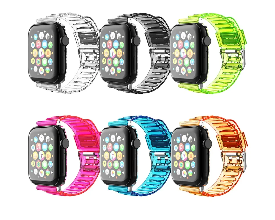 38/42mm New trend sport style clear TPU multiple colors plastic watch band strap and case for SET a pple watch band 6/5/4, Transparent/black/orange/blue/pink
38/42mm New trend sport style clear TPU multiple colors plastic watch band strap and case for SET a pple watch band 6/5/4, Transparent/black/orange/blue/pink