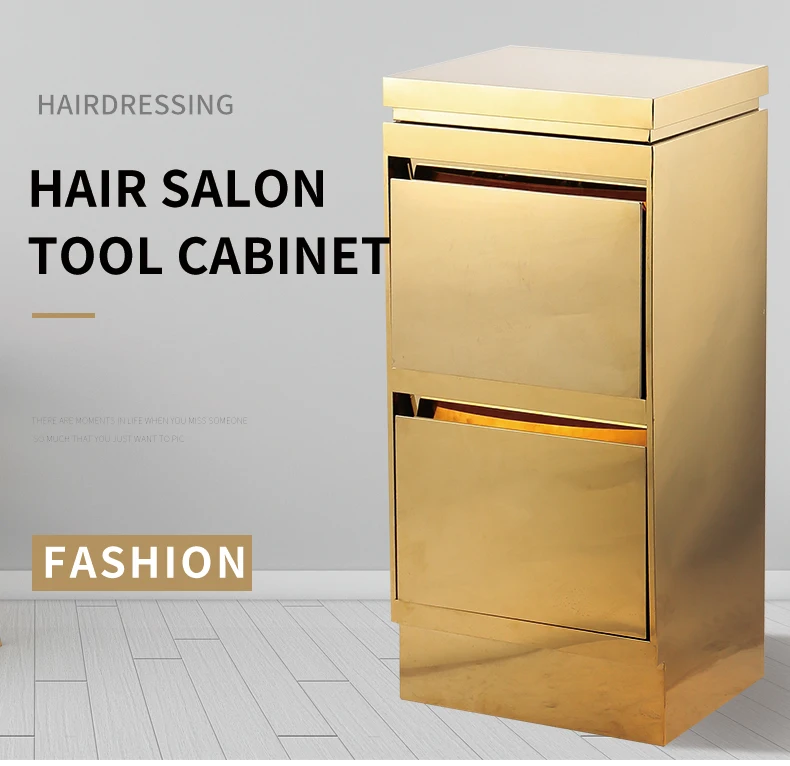 Luxury and gold spa trolley hair salonrolling cart with 2 drawers