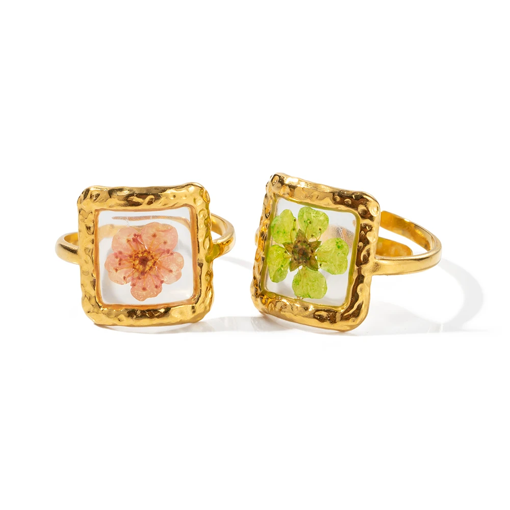 Dainty 18K Gold Plated Stainless Steel Square Shape Opening Real Colorful Eternal Plum Flower Ring for Girls
Dainty 18K Gold Plated Stainless Steel Square Shape Opening Real Colorful Eternal Plum Flower Ring for Girls