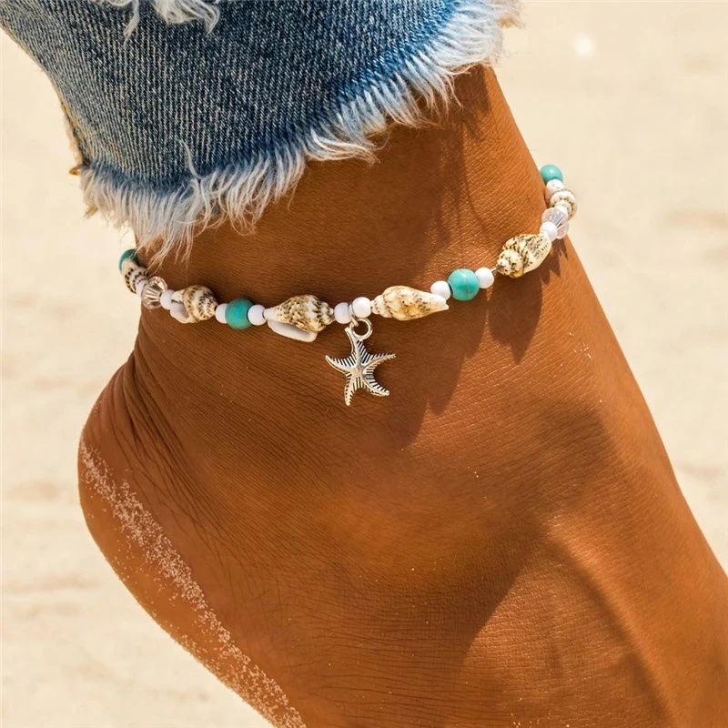 

New Shell Beads Starfish Anklets for Women Beach Anklet Leg Bracelet Handmade Bohemian Foot Chain Boho Jewelry Gift(KAN419), As picture