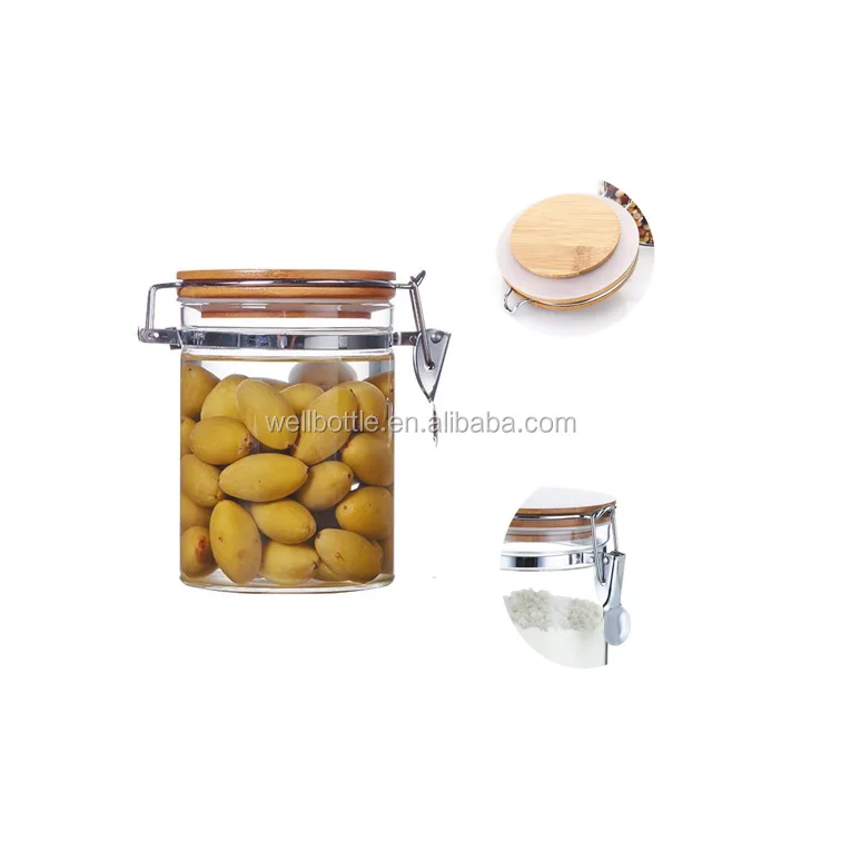 glass jar container with bamboo lid metal lid for food packaging cylinder GSJ-33B