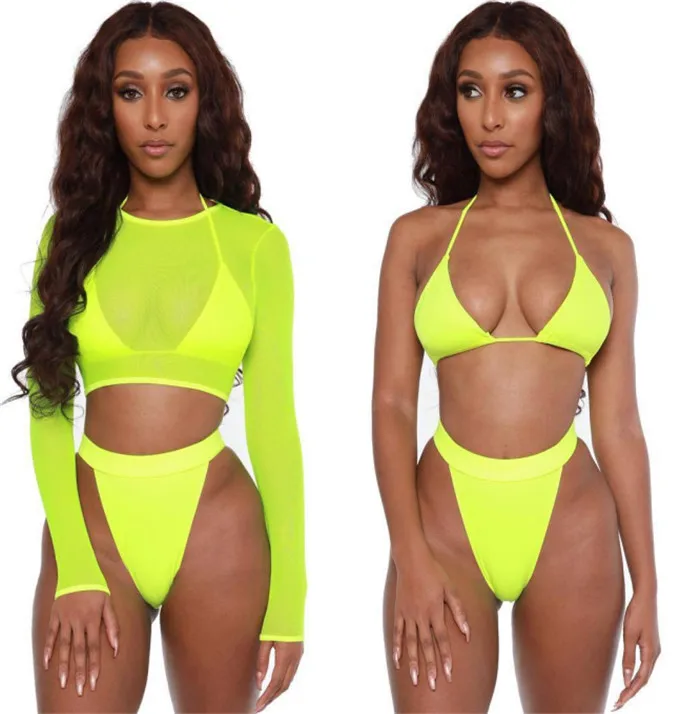 Custom 3 Piece Bathing Suit Women Mesh Sexy Bikini High Waisted Swimsuit Swimwear 2020, Fluorescent yellow,pink,orange
Custom 3 Piece Bathing Suit Women Mesh Sexy Bikini High Waisted Swimsuit Swimwear 2020, Fluorescent yellow,pink,orange