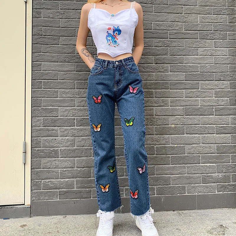 2020 New fashion High waist Elastic force Colorful Butterfly Embroidery straight Pants Jeans women ladies jeans
2020 New fashion High waist Elastic force Colorful Butterfly Embroidery straight Pants Jeans women ladies jeans