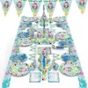 Custom children Mermaid Theme Party Tableware Set Disposable Wholesale Birthday Party Supplies including 16items