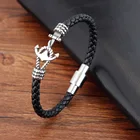 Christmas Gift Mens Jewelry Bangle Vintage Anchor Genuine Leather Cuff Charm Bracelet