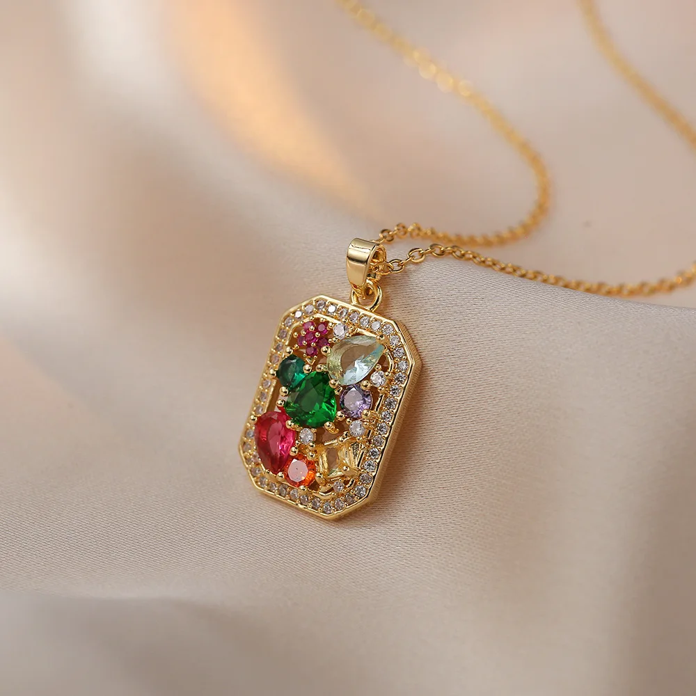 Fashion Colorful Zircon Gold Plated Dainty Stainless Steel Necklace Jewelry For Women
Fashion Colorful Zircon Gold Plated Dainty Stainless Steel Necklace Jewelry For Women