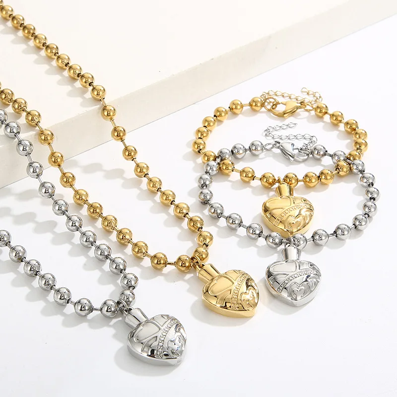 New Waterproof Jewelry Set Stainless Steel Texture Heart Pendant Necklace 18K Gold Plated Beaded Bracelet Necklace Sets
New Waterproof Jewelry Set Stainless Steel Texture Heart Pendant Necklace 18K Gold Plated Beaded Bracelet Necklace Sets