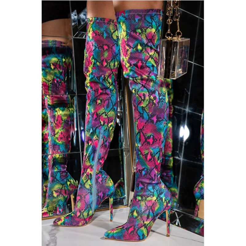 Girls Hot Sales Colorful Serpentine Long Boots Pointy Toe High Heel Knee High Boots Thin High Heels Zipper-up Shoes Woman
Girls Hot Sales Colorful Serpentine Long Boots Pointy Toe High Heel Knee High Boots Thin High Heels Zipper-up Shoes Woman