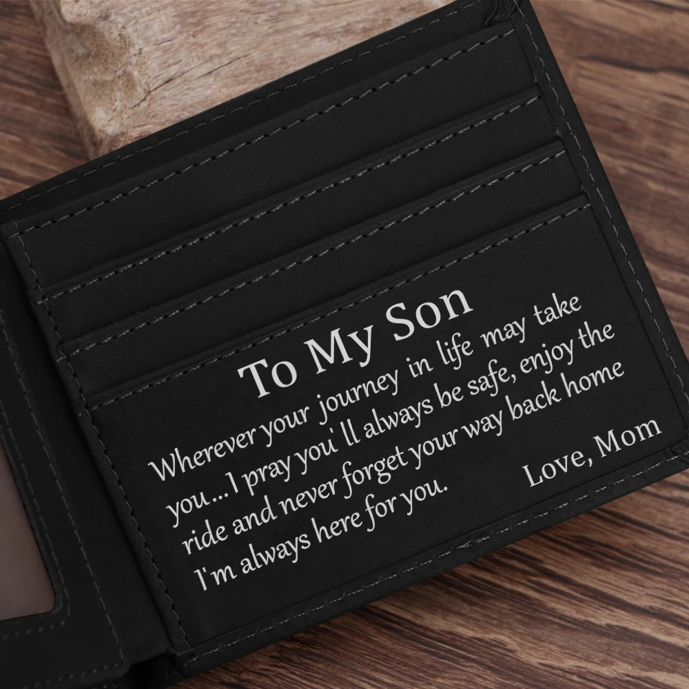Custom Black Leather Wallet Engraved wallet Gifts for men on Birthday Valentine's Day Christmas Day Drop Shipping
Custom Black Leather Wallet Engraved wallet Gifts for men on Birthday Valentine's Day Christmas Day Drop Shipping