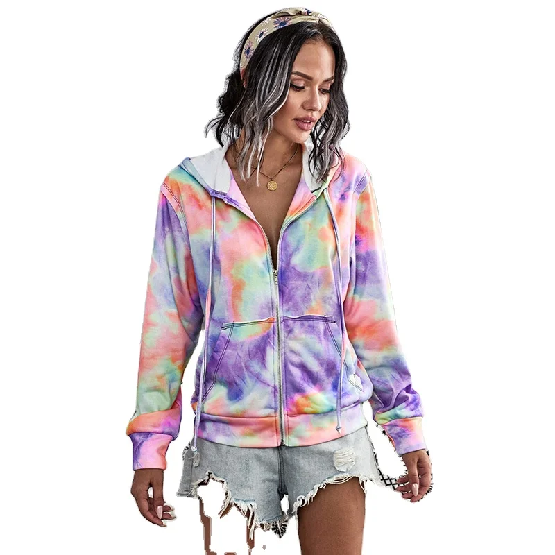 European and American cardigan long-sleeved tie-dye hooded pocket zipper cardigan women's sweater
European and American cardigan long-sleeved tie-dye hooded pocket zipper cardigan women's sweater