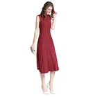 Hot selling O Neck womens elegant red pleated maxi party dress for women