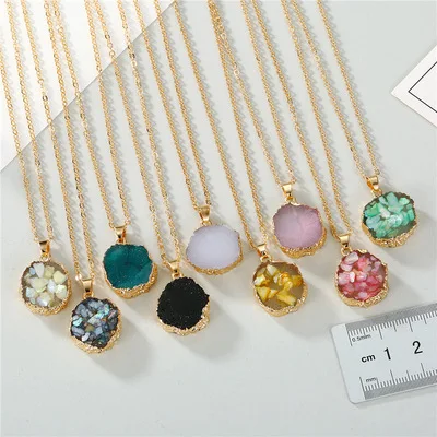 New Fashion Colorful Natural Stone Gold Plated Chain Simple Irregular Round Resin Pendant Necklace For Women, Picture shows
New Fashion Colorful Natural Stone Gold Plated Chain Simple Irregular Round Resin Pendant Necklace For Women, Picture shows