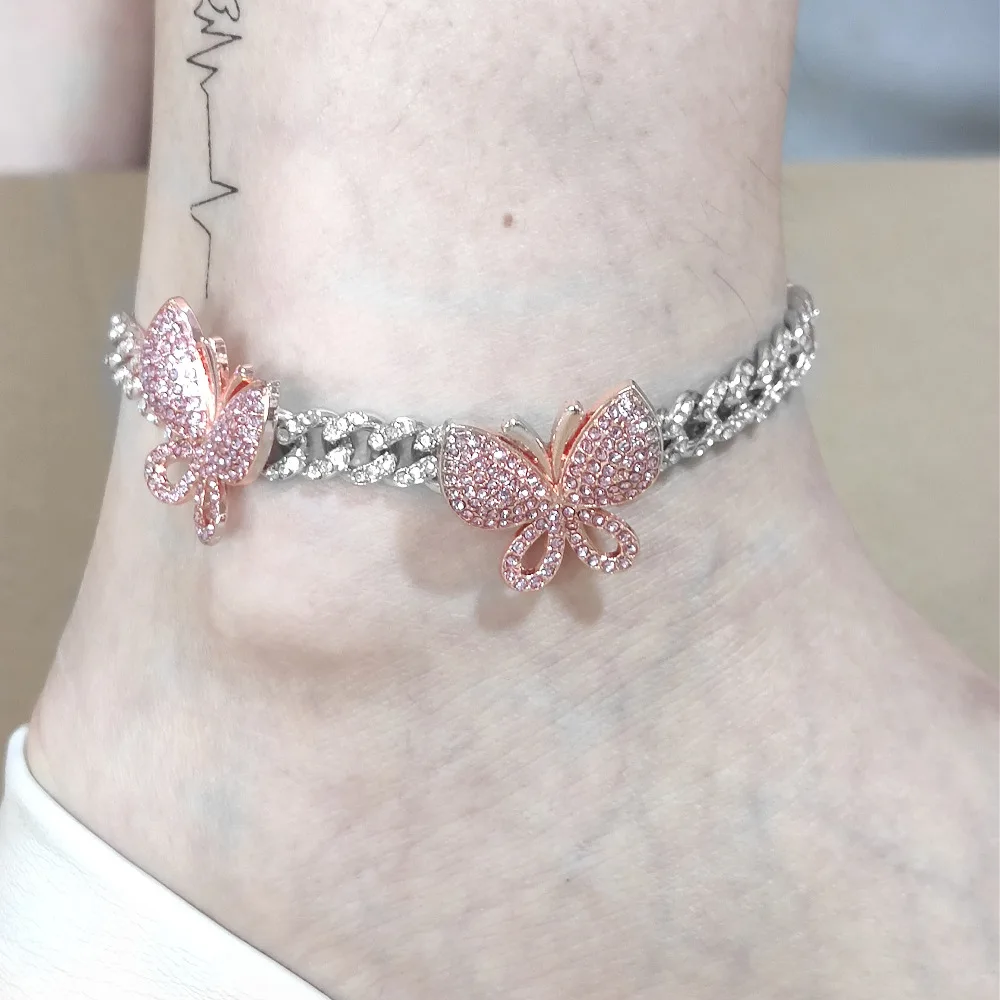 Bling Diamond Butterfly Anklet Gold Plated Hip Hop Jewelry for Women Foot Chain Butterfly Charm Ankle Bracelets Cuban Link Chain
Bling Diamond Butterfly Anklet Gold Plated Hip Hop Jewelry for Women Foot Chain Butterfly Charm Ankle Bracelets Cuban Link Chain