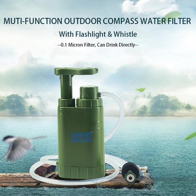Muti-function Outdoor Compass Water Filter with Flashlight & Whistle Life Survival Portable Water Purifier Manufacturer Supplied
Muti-function Outdoor Compass Water Filter with Flashlight & Whistle Life Survival Portable Water Purifier Manufacturer Supplied