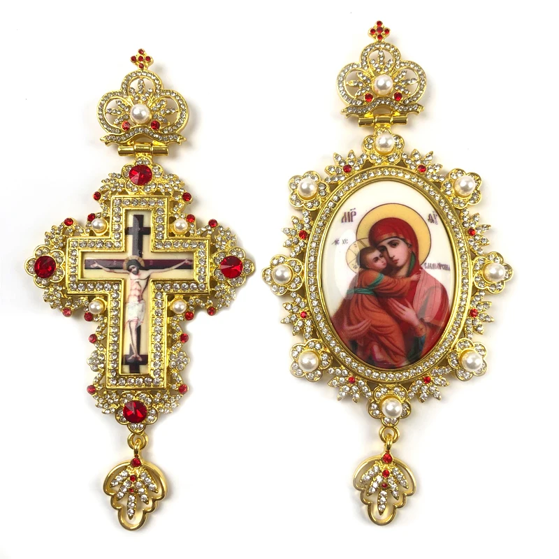 Latest Greek Orthodox Ceremonies Jesus and Panagia Gold Pectoral Cross Necklace with Pearl and Large Alloy Chain
Latest Greek Orthodox Ceremonies Jesus and Panagia Gold Pectoral Cross Necklace with Pearl and Large Alloy Chain