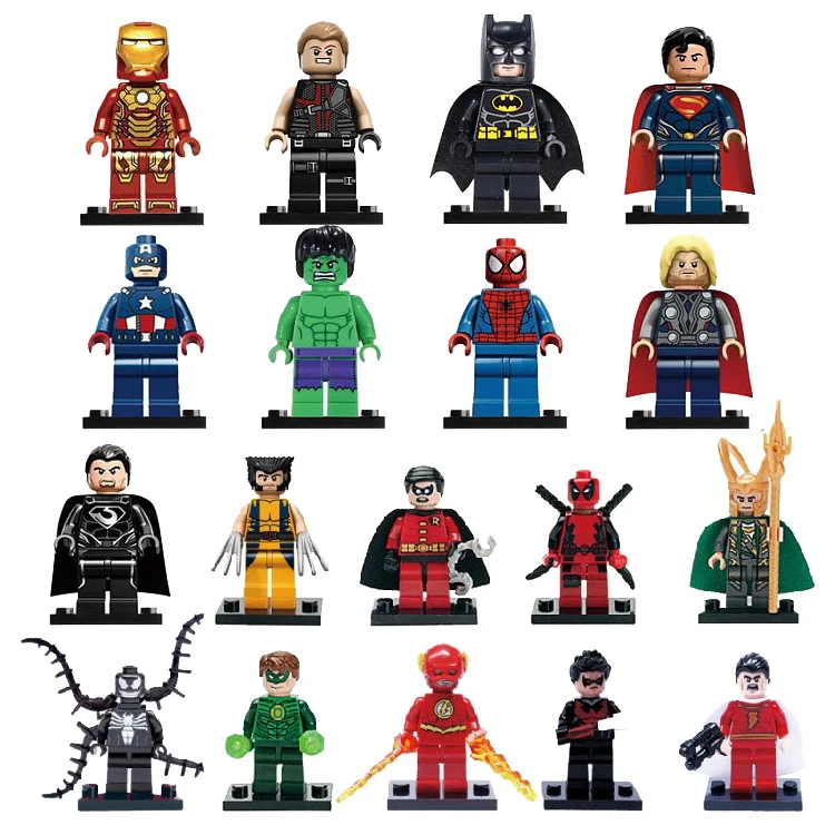 

Super Heroes Bat Super Spider The flash Loki Man Venom Mini Building Blocks Figure Toys For Children