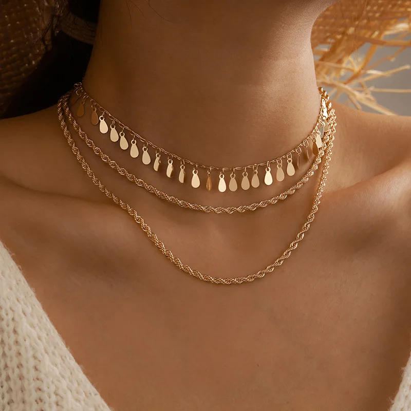 

New Fashionable Element Necklace Simple Personalized Choker Multilayer Chains Gold Necklace, Gold color