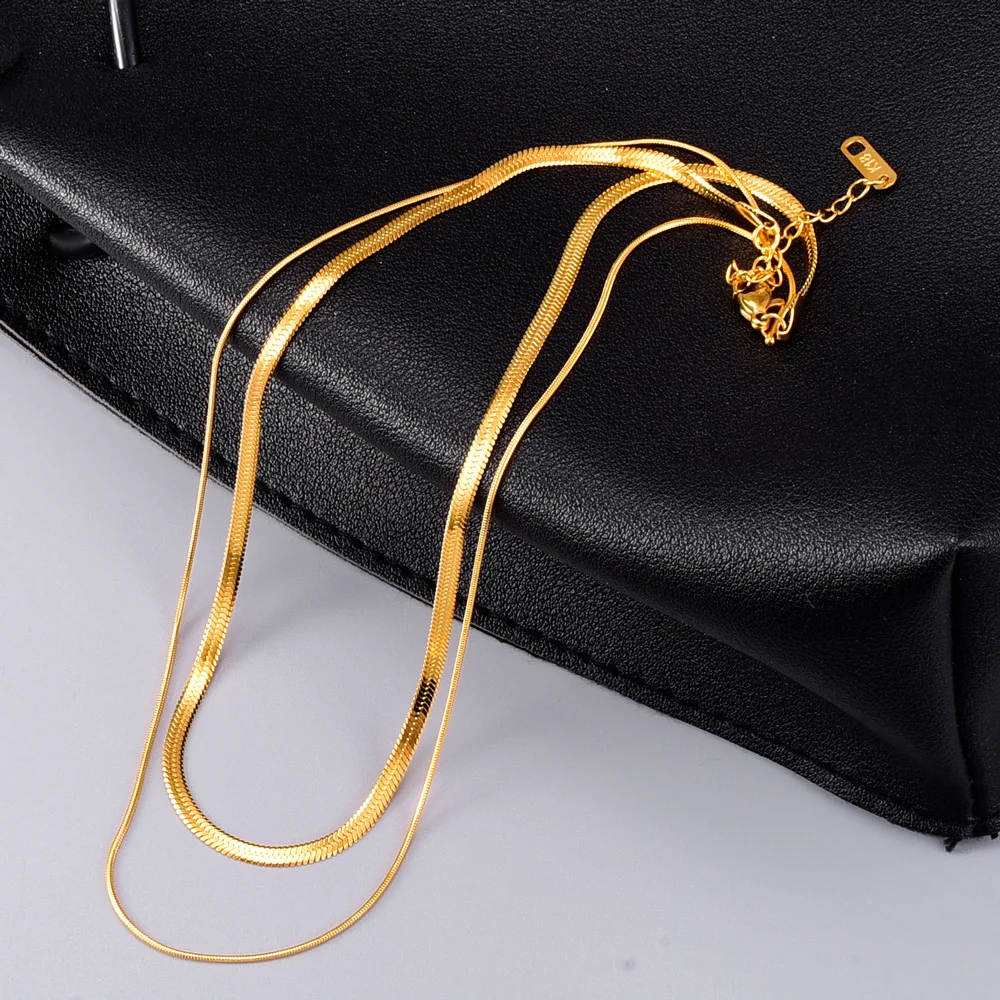 Gold Chains Stainless Steel Choker Necklace for Women 18K Gold Plated Double Layer Flat Snake Chains Necklace
Gold Chains Stainless Steel Choker Necklace for Women 18K Gold Plated Double Layer Flat Snake Chains Necklace
