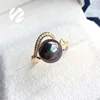 natural color hign luster top quality tahitian pearl diamonds ring with 18K gold latest design