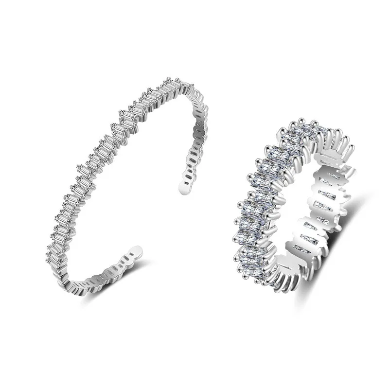 Luxury 2 Pcs/Set Zircon Crystal CZ Ring Irregular Glitter Iced Out Cubic Zirconia CZ Geometric Bangle Bracelet Women Jewelry Set
Luxury 2 Pcs/Set Zircon Crystal CZ Ring Irregular Glitter Iced Out Cubic Zirconia CZ Geometric Bangle Bracelet Women Jewelry Set