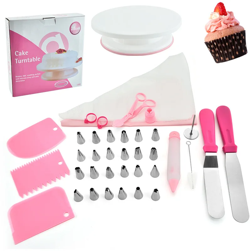 48 pcs cake turn table set pastry piping tip silicone tie ring spatula non-slip turntable baking tool, As picture
48 pcs cake turn table set pastry piping tip silicone tie ring spatula non-slip turntable baking tool, As picture