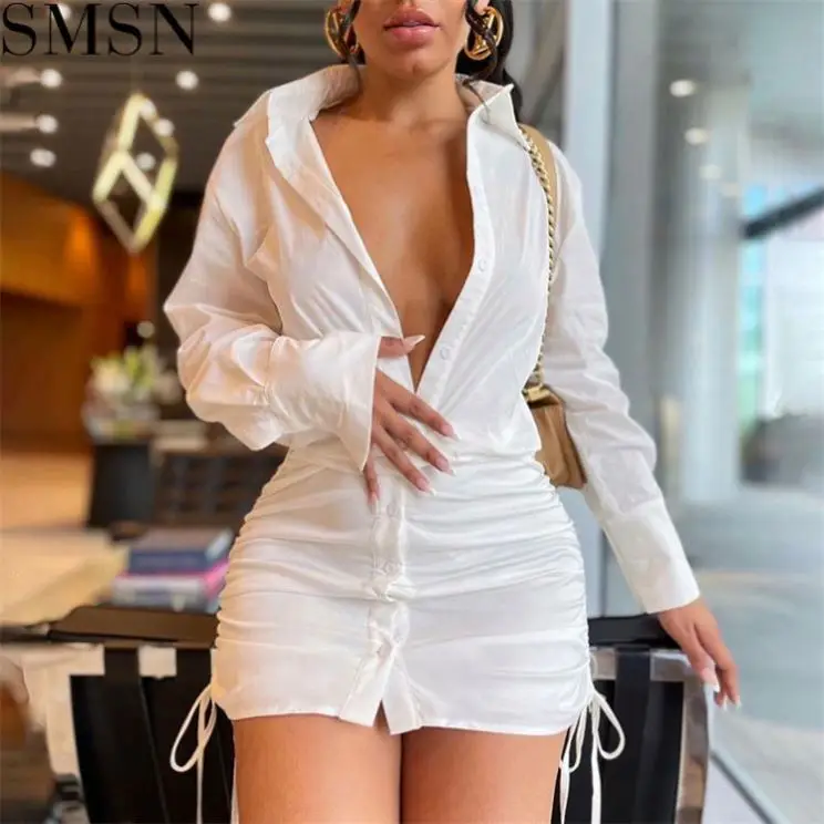 New Style Sexy Drawstring Single Breasted Shirt Long Sleeves Club Wear Mini Dress women sexy dress
New Style Sexy Drawstring Single Breasted Shirt Long Sleeves Club Wear Mini Dress women sexy dress