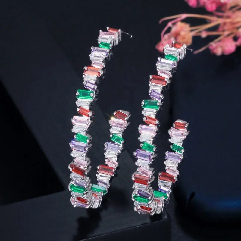 Luxury Baguette Rainbow Crystal Yellow Gold Color Half Circle Round Big Hoop Earrings for Women Jewelry, Picture shows
Luxury Baguette Rainbow Crystal Yellow Gold Color Half Circle Round Big Hoop Earrings for Women Jewelry, Picture shows
