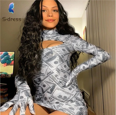 2020 Fall Women Fashion Bodycon Mini Party Club Clothing Wholesale $ Dollar Money Print Long Sleeve Hollow Out Ladies Dress, Customized color
2020 Fall Women Fashion Bodycon Mini Party Club Clothing Wholesale $ Dollar Money Print Long Sleeve Hollow Out Ladies Dress, Customized color