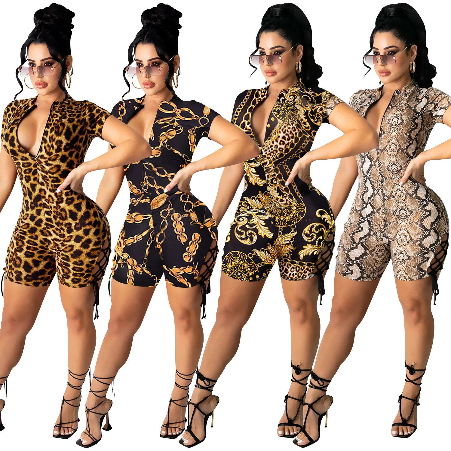 Sexy Summer Female High Slit Leopard Print Short Sleeve Sheath Casual Dress Zipper Tight Fitted Dress Bodycon Dress
Sexy Summer Female High Slit Leopard Print Short Sleeve Sheath Casual Dress Zipper Tight Fitted Dress Bodycon Dress