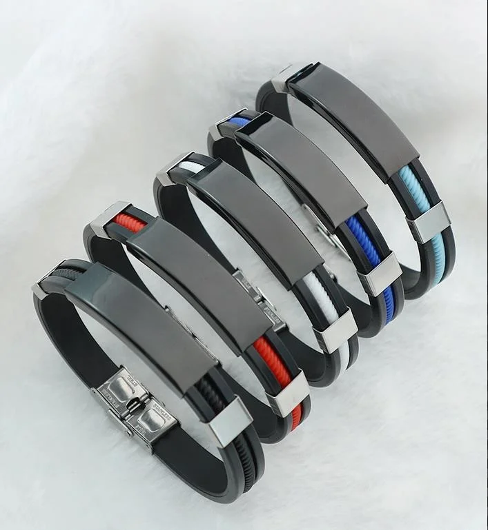 Punk Style PVC Silicone Wristband Jewelry 316L Stainless Steel Men Rubber-Bracelet, As pictures
Punk Style PVC Silicone Wristband Jewelry 316L Stainless Steel Men Rubber-Bracelet, As pictures