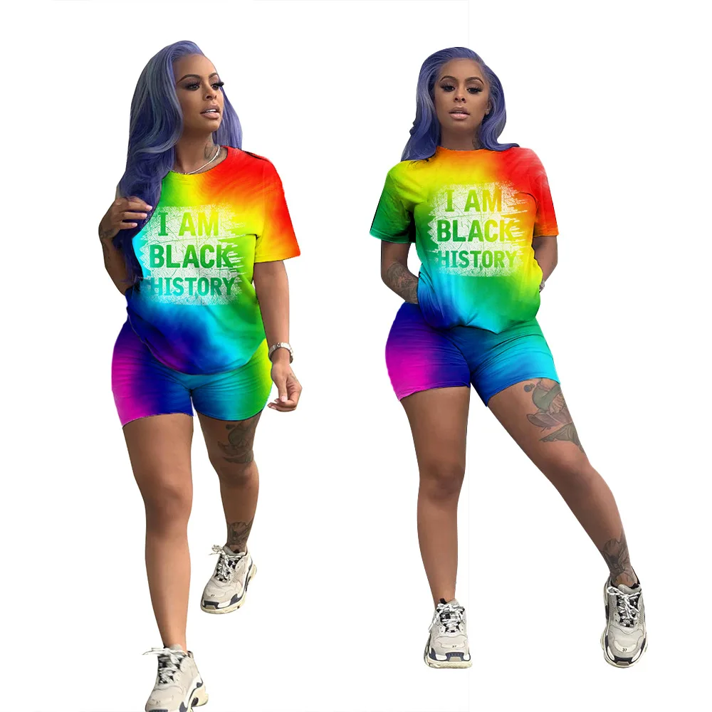 New product rainbow letter color printing casual two piece summer set women's suits, Orange
New product rainbow letter color printing casual two piece summer set women's suits, Orange