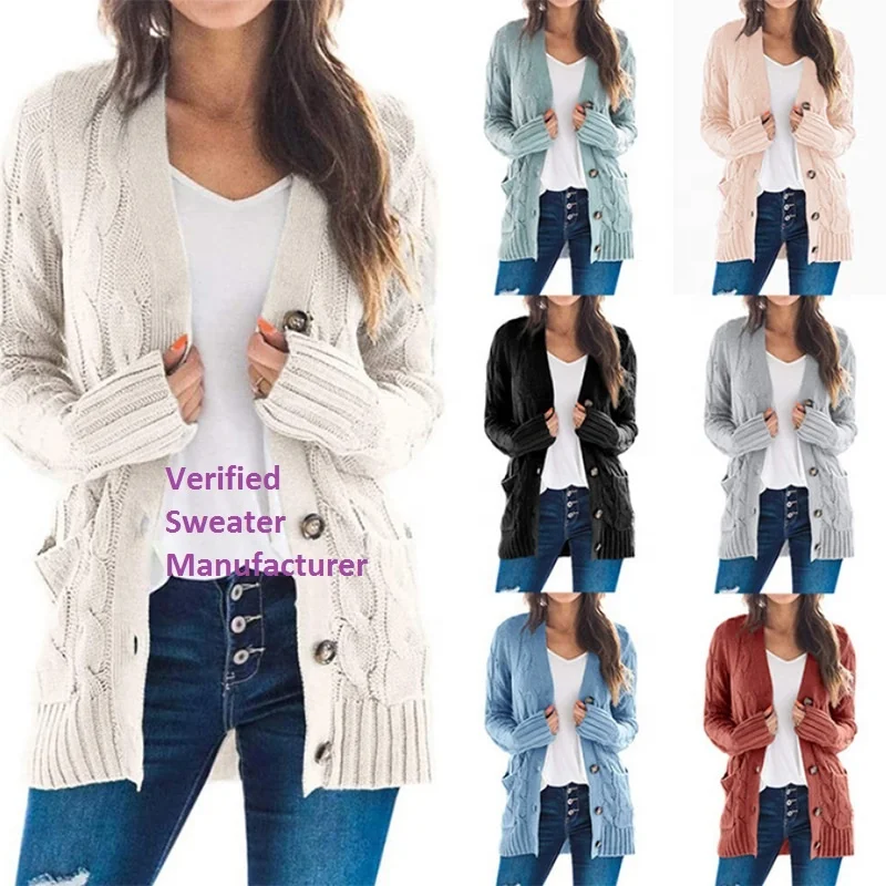 Fashion Pocket Button Down Cable Knit Women Cardigan Sweater Chunky Outwear Winter Coats Long Knitted Women Sweater Cardigan
Fashion Pocket Button Down Cable Knit Women Cardigan Sweater Chunky Outwear Winter Coats Long Knitted Women Sweater Cardigan