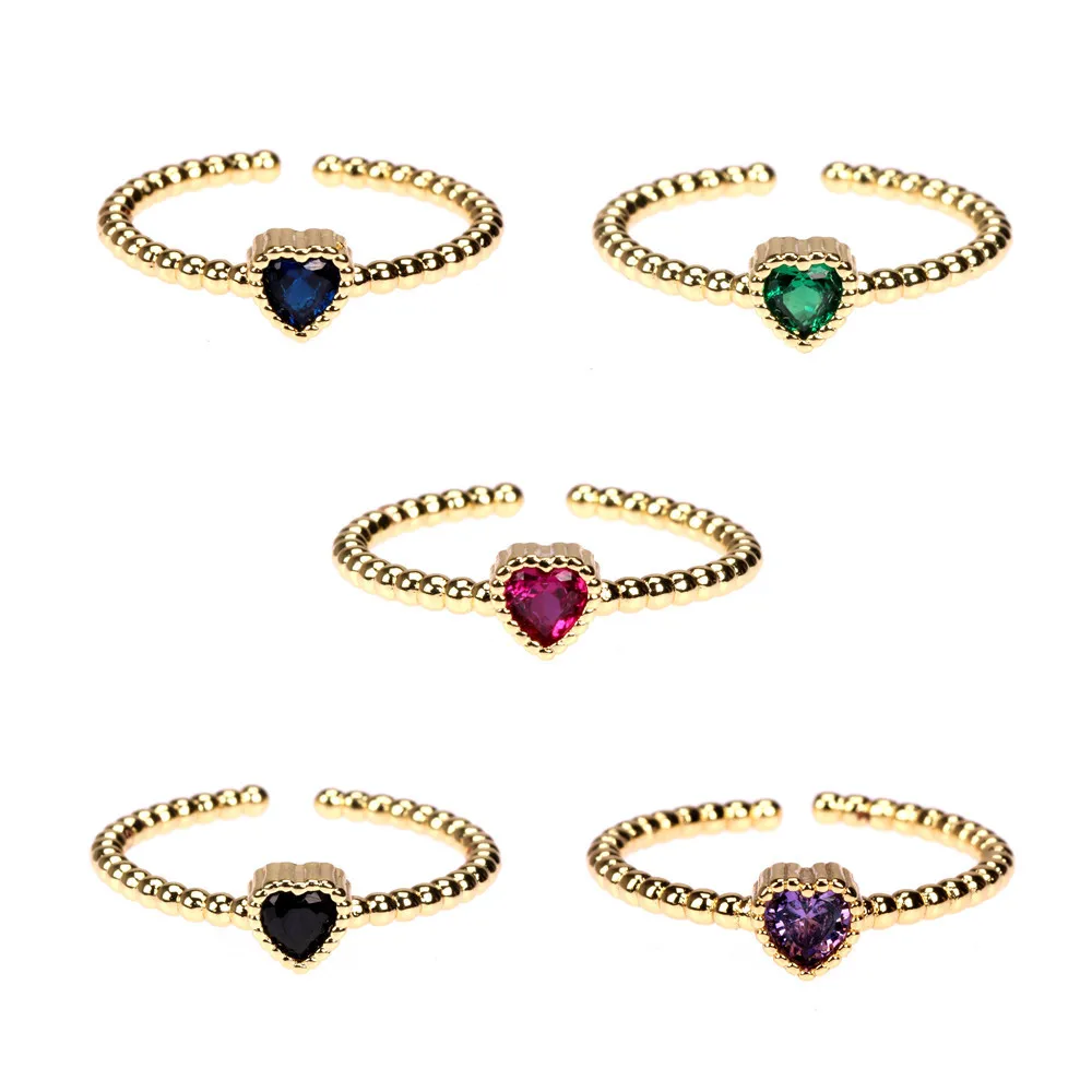 Vintage French Style Multi Color Zircon Heart Rings Gold Metal Beaded CZ Heart Open Adjustable Ring Jewelry for Girlfriend
Vintage French Style Multi Color Zircon Heart Rings Gold Metal Beaded CZ Heart Open Adjustable Ring Jewelry for Girlfriend