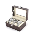 Fast deliver luxury brown black PU leather 3 10 12 slots travel storage display watch case box