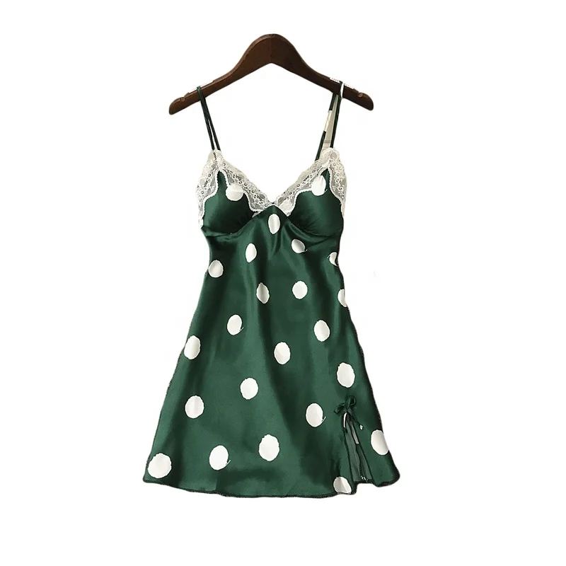 Women Night Dress Sleepwear Satin Lingerie Night Dress Women Romantic Sexy Pajamas With Dots, Green , white, blue, red
Women Night Dress Sleepwear Satin Lingerie Night Dress Women Romantic Sexy Pajamas With Dots, Green , white, blue, red
