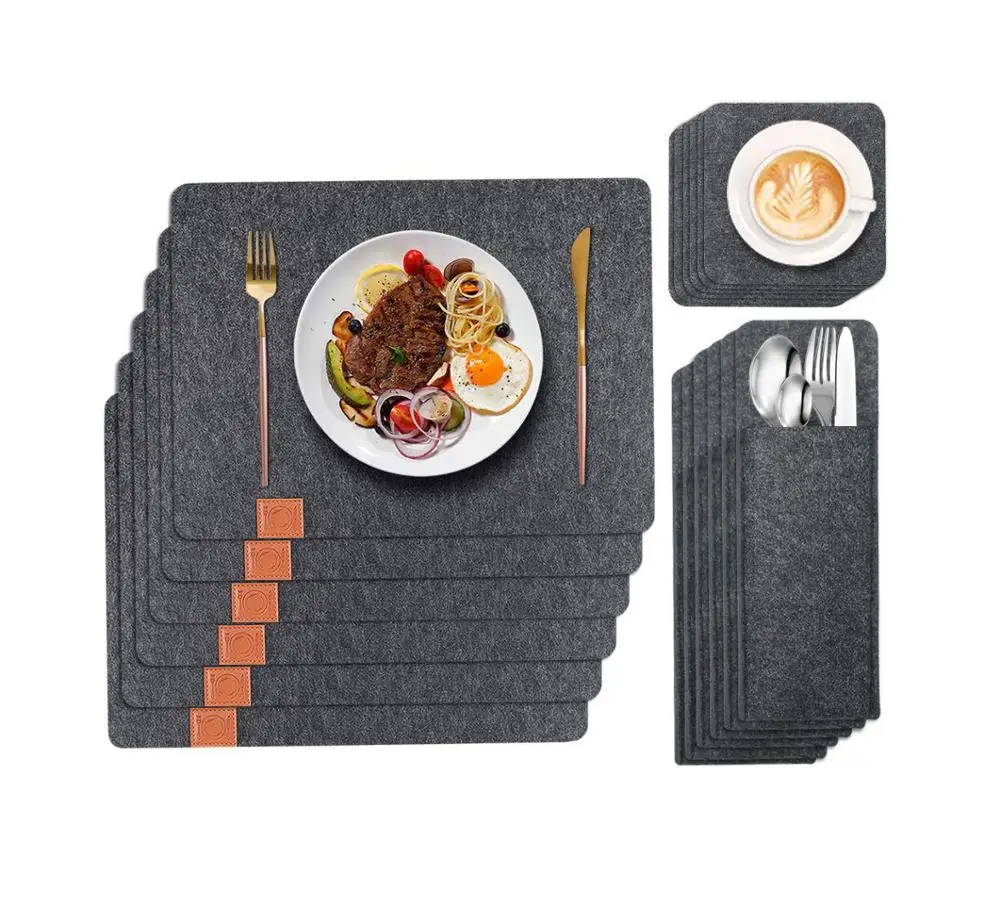 Washable Dark Grey Filz Tischset mit Glas Untersetzerr Bestecktaschen 6 Set Felt Placemats
Washable Dark Grey Filz Tischset mit Glas Untersetzerr Bestecktaschen 6 Set Felt Placemats