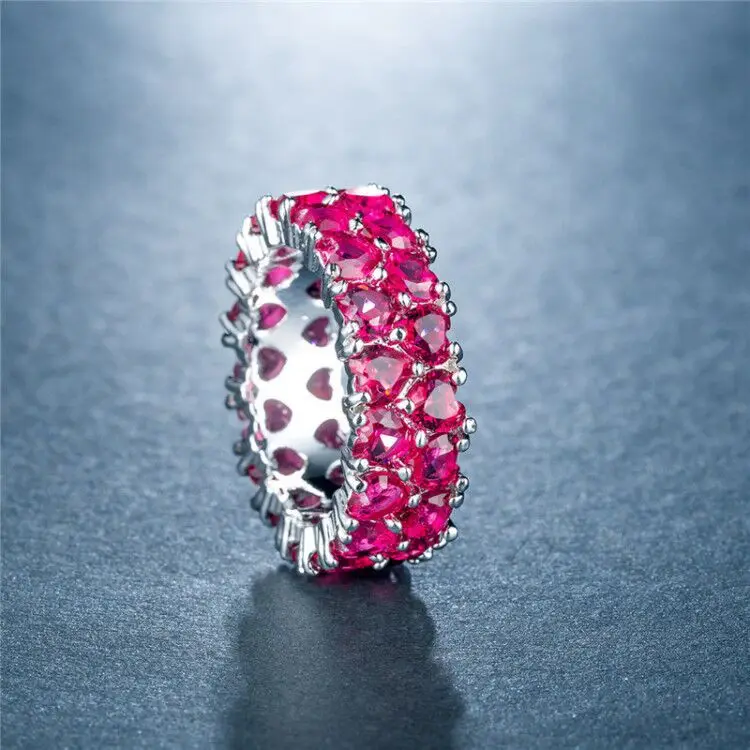 New Arrival Silver Plated CZ Zircon Pave Pink Heart Band Ring Bling Bling Rhinestone Love Heart Stacking Ring
New Arrival Silver Plated CZ Zircon Pave Pink Heart Band Ring Bling Bling Rhinestone Love Heart Stacking Ring