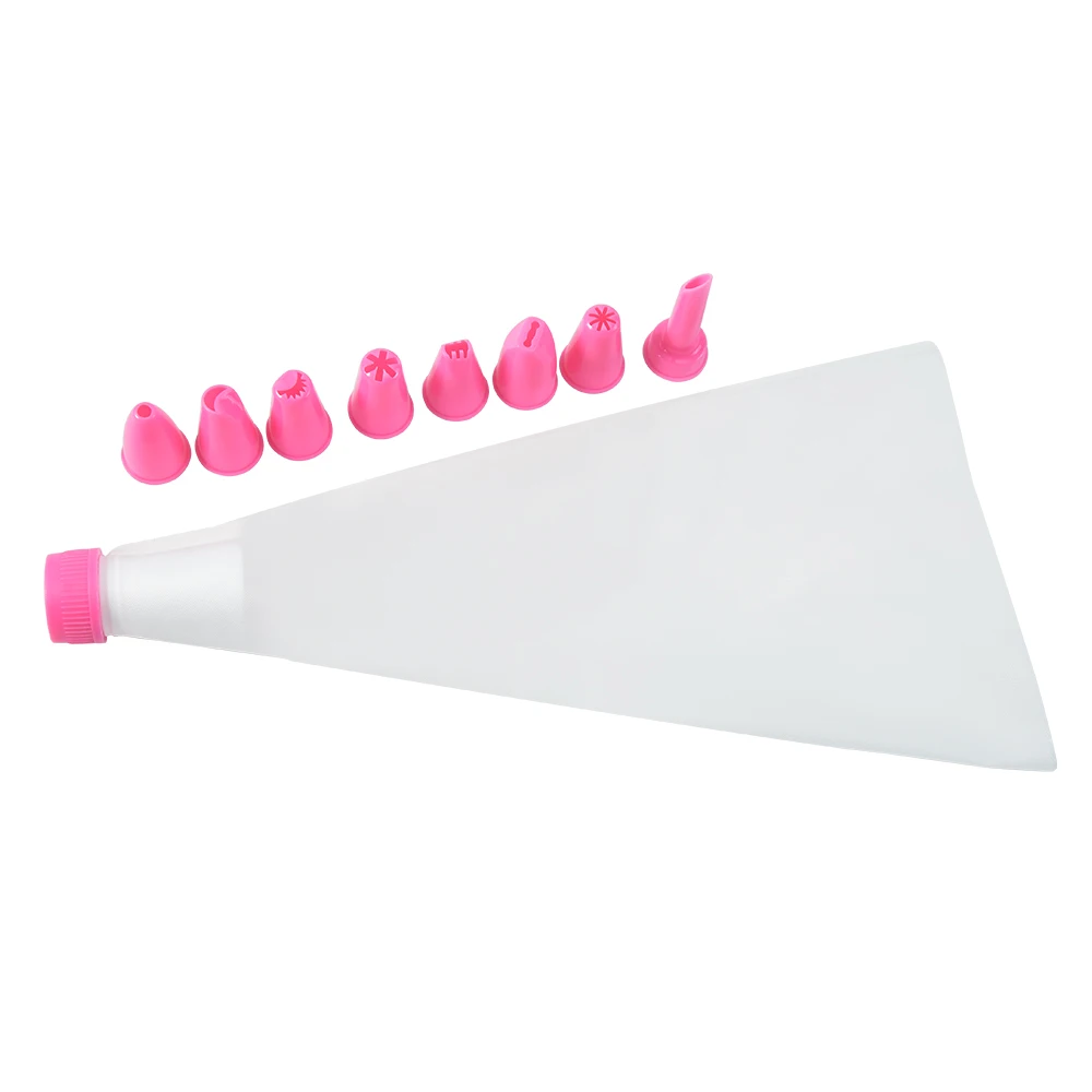 10 pcs food decoration tools kit white silicone pastry piping bag with pink plastic tips
10 pcs food decoration tools kit white silicone pastry piping bag with pink plastic tips