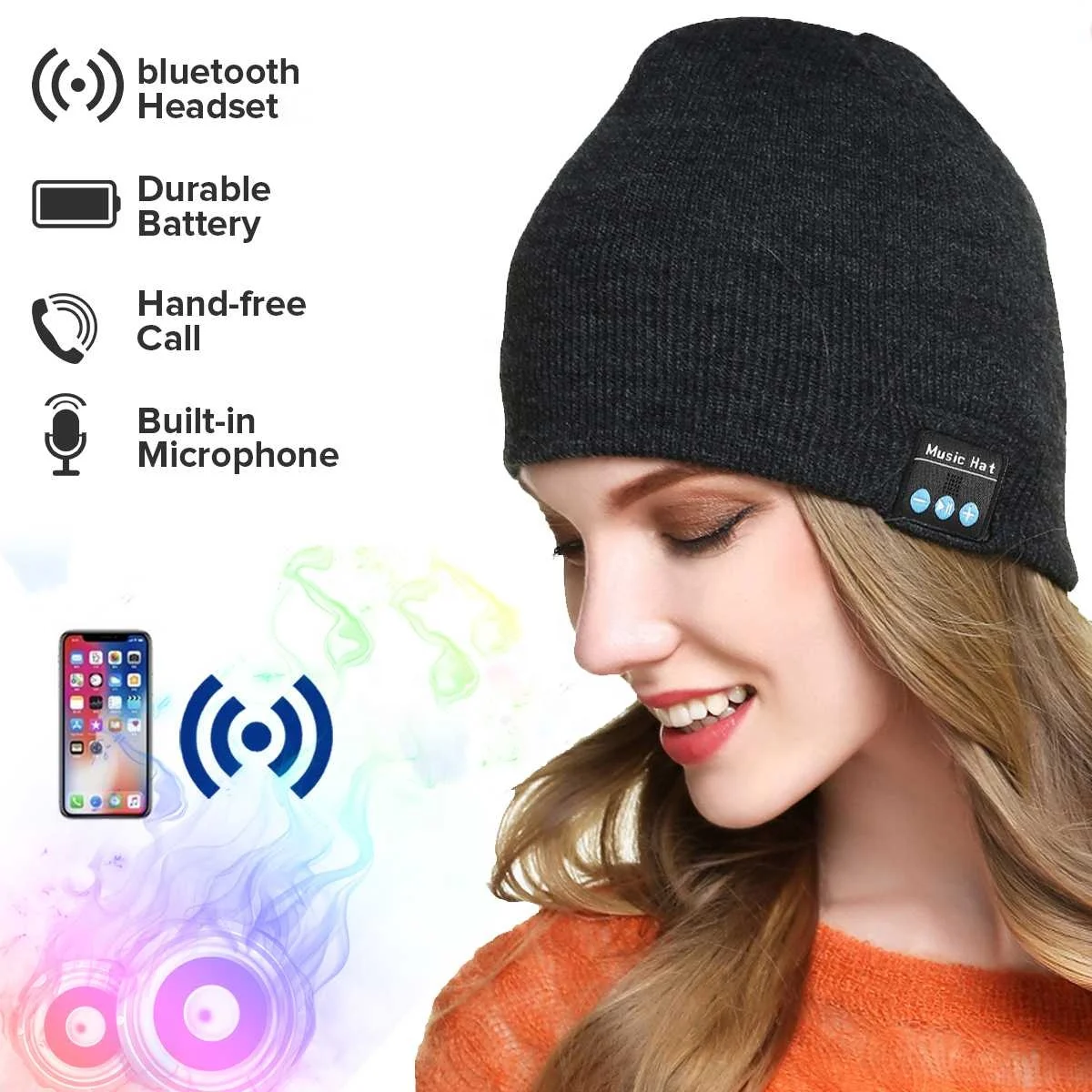 2021 Music Unisex Hands-free Women Slouchy Blue tooth Beanie Winter Hats Wireless Earbuds Hat Custom Knit Cap BT Earphone
2021 Music Unisex Hands-free Women Slouchy Blue tooth Beanie Winter Hats Wireless Earbuds Hat Custom Knit Cap BT Earphone