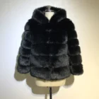 Office Lady style long sleeves faux fox fur coat with hood