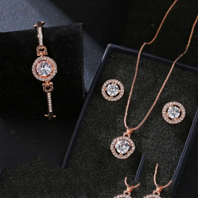 3/4PC Luxury Round Diamond Zircon Necklace Bracelet Earring Set for Women Wedding Jewelry Accessories, Gold plated
3/4PC Luxury Round Diamond Zircon Necklace Bracelet Earring Set for Women Wedding Jewelry Accessories, Gold plated