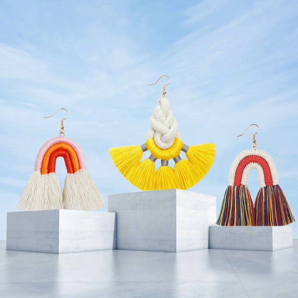 Rope braided tassel bohemian earrings custom rainbow hand-woven antique retro cross-border bohemian dangle fringe tassel earring, Many colors fyi
Rope braided tassel bohemian earrings custom rainbow hand-woven antique retro cross-border bohemian dangle fringe tassel earring, Many colors fyi