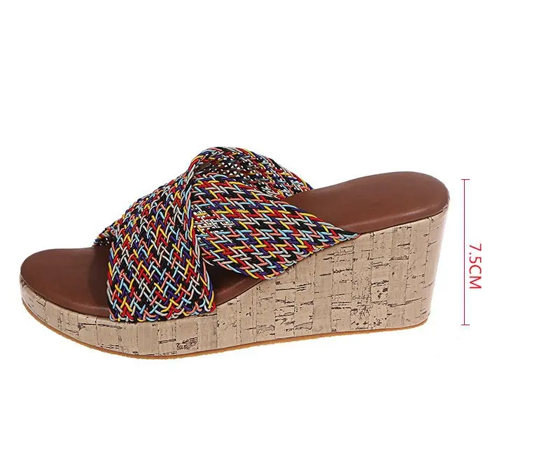 European and American square flat wedge heel woven casual round head leopard print snake print flower high heel sandals, As shown in figure
European and American square flat wedge heel woven casual round head leopard print snake print flower high heel sandals, As shown in figure