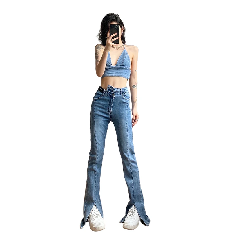 Nibber W22P15304 New Fashion Solid Color Slim Denim Trousers High Waist Button Zipper Slit Women Casual Flared Jeans
Nibber W22P15304 New Fashion Solid Color Slim Denim Trousers High Waist Button Zipper Slit Women Casual Flared Jeans