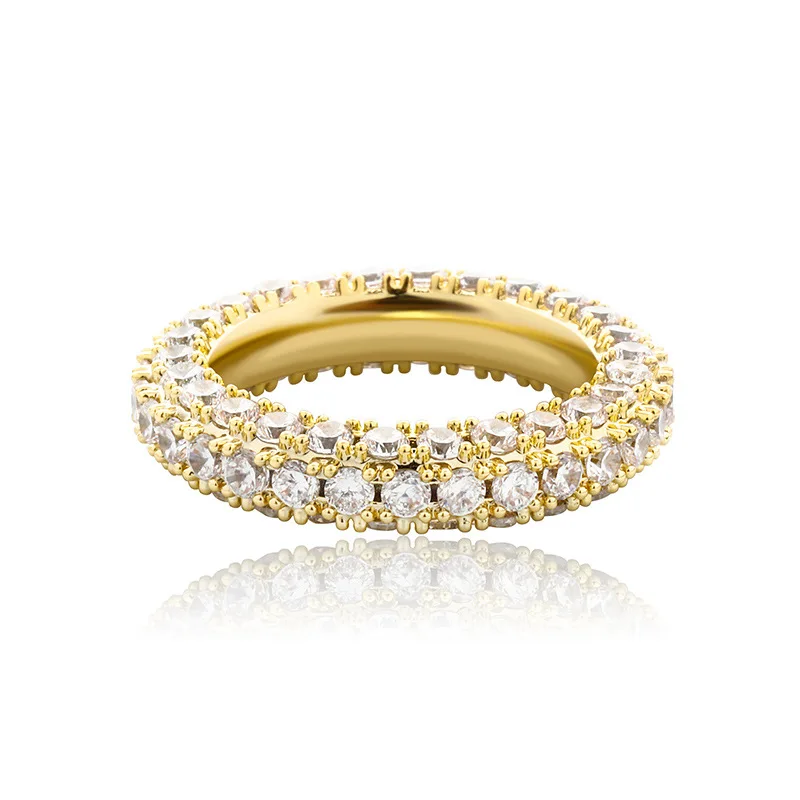 New hip-hop jewelry three rows full of zircon rings real gold plated zircon ring luxury gift
New hip-hop jewelry three rows full of zircon rings real gold plated zircon ring luxury gift
