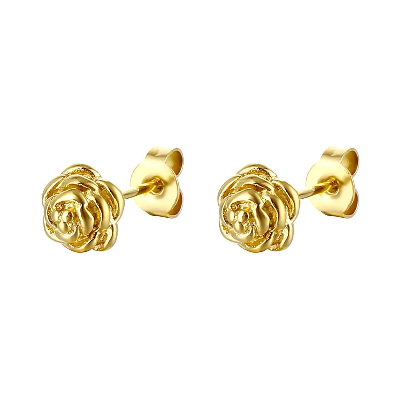 Wholesale Custom 18K Gold Plated Stainless Steel Jewelry Elegant Rose Flower Stud Earrings for Women
Wholesale Custom 18K Gold Plated Stainless Steel Jewelry Elegant Rose Flower Stud Earrings for Women
